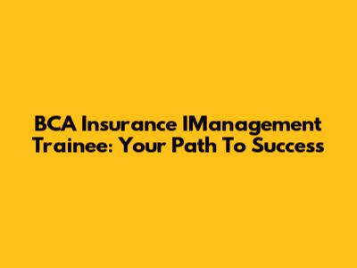 BCA Insurance IManagement Trainee: Your Path To Success